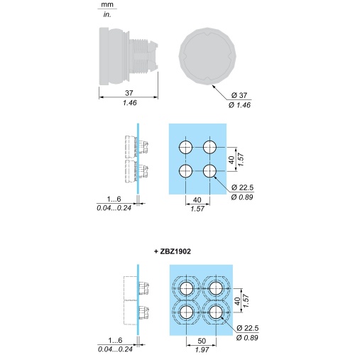 Schneider Electric ZB5AC280 pushbutton head for harsh environment - black - without marking