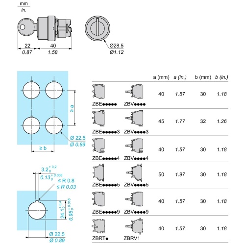 Schneider Electric ZB5AFDA key-operated pushbutton head Ø22 push-turn release Dom 4A185