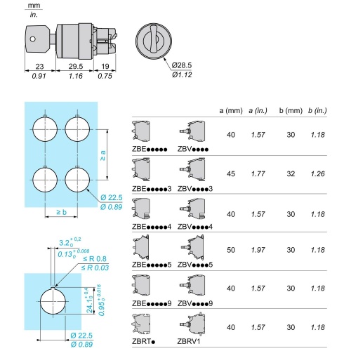Schneider Electric ZB5AG6 selector switch head Ø22 2-position spring return Ronis 455