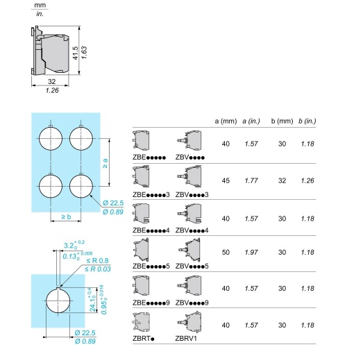 Schneider Electric ZB5AZ104 Single contact block with body/fixing collar, plastic, screw clamp terminal, 2 NC