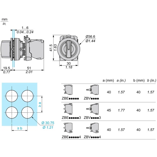 Schneider Electric ZB5FK1213 flush mounted white illuminated selector switch head 2 pos stay put