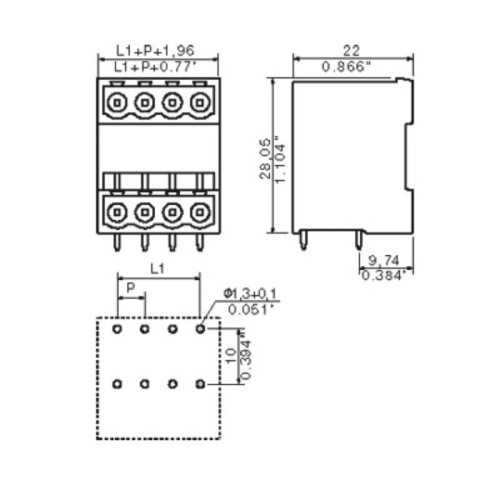 Weidmuller 1614440000 Male Header - 320 Volt - 22 Pole