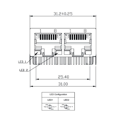 Weidmuller 2485370000 RJ45 Transformer Jack - 8 Pole